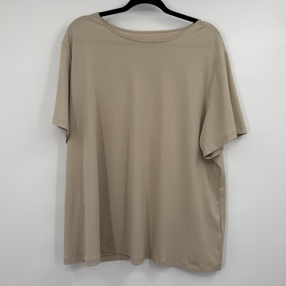 Susan Graver Essentials Tunic Womens 2X Beige Liquid Knit Short Sleeve Capsule